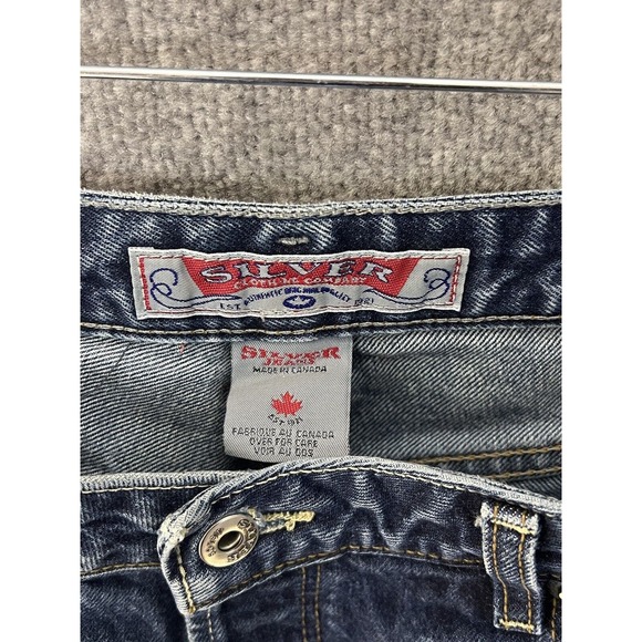 Vintage Silver Button Fly Distressed Bootcut Jeans Mens Size 32x28 Blue Denim - Picture 3 of 16